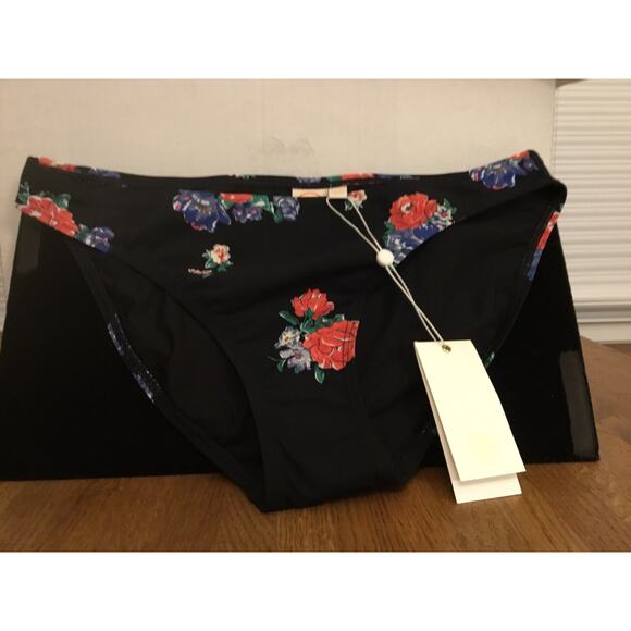 TORY BURCH SWIMWEAR BLACK TEA ROSE FLORAL PRINT BIKINI BOTTOMS HIPSTER Sz XS NWT - Picture 5 of 8
